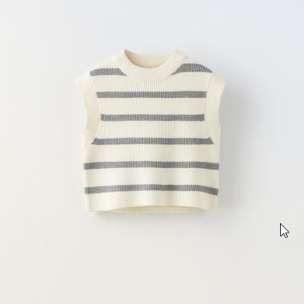 Zara Striped Knit Sweater Vest, Cream and Grey Stripe, 6/7
